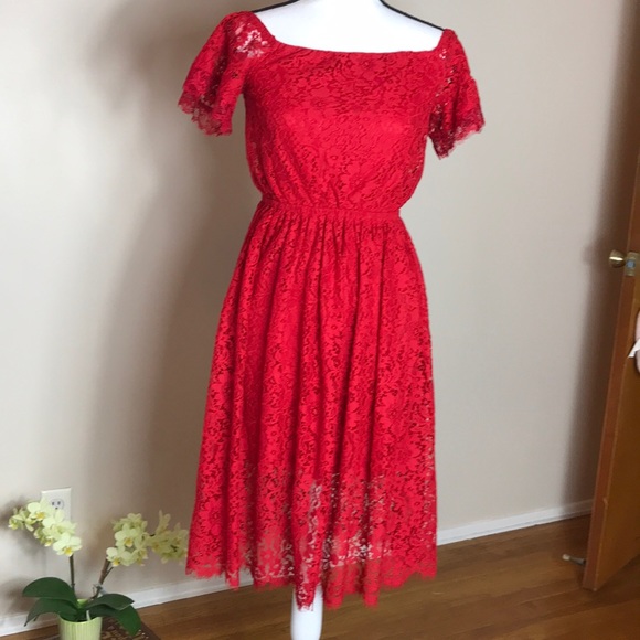 ππ Host Pick Red Lace XS Express Shoulder Dress - Picture 5 of 8